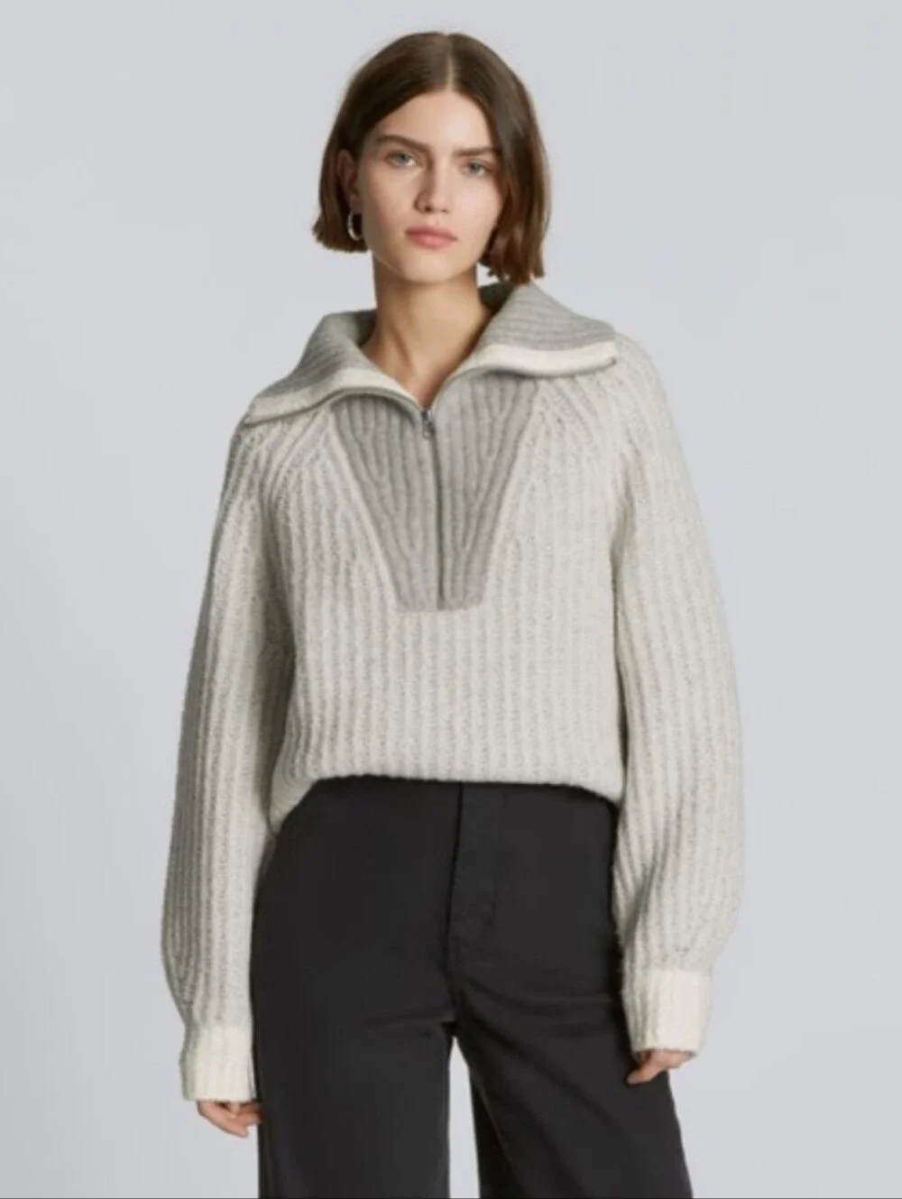 Everlane Grey Luxe Teddy Wool Oversized Half Zip Knit Sweater - Picture 1 of 16